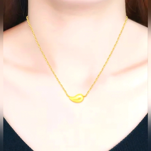 Teardrop Paperclip Chain 18" Pendant Necklace, 18k Gold Over Silver - Picture 1 of 4